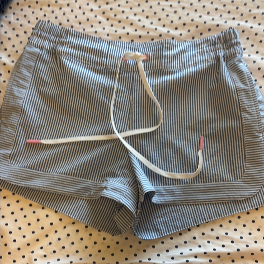 Blue and White Athletic Shorts with Elastic Waistband